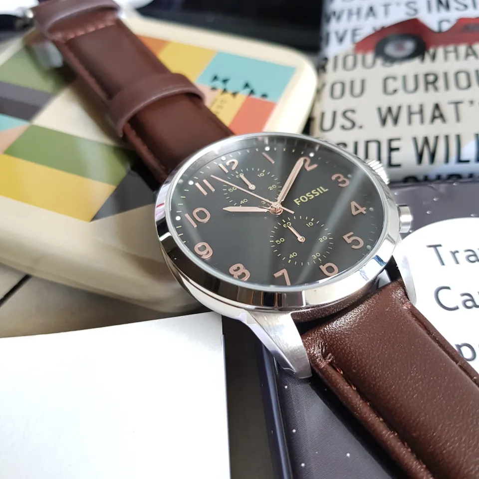 Original Fossil Townsman Chronograph Black Dial Brown Leather