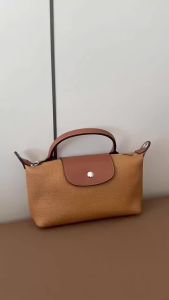 Longchamps same top layer cowhide dumpling bag high-end atmosphere genuine leather small bag crossbody bag small handbag niche versatile womens bagA88