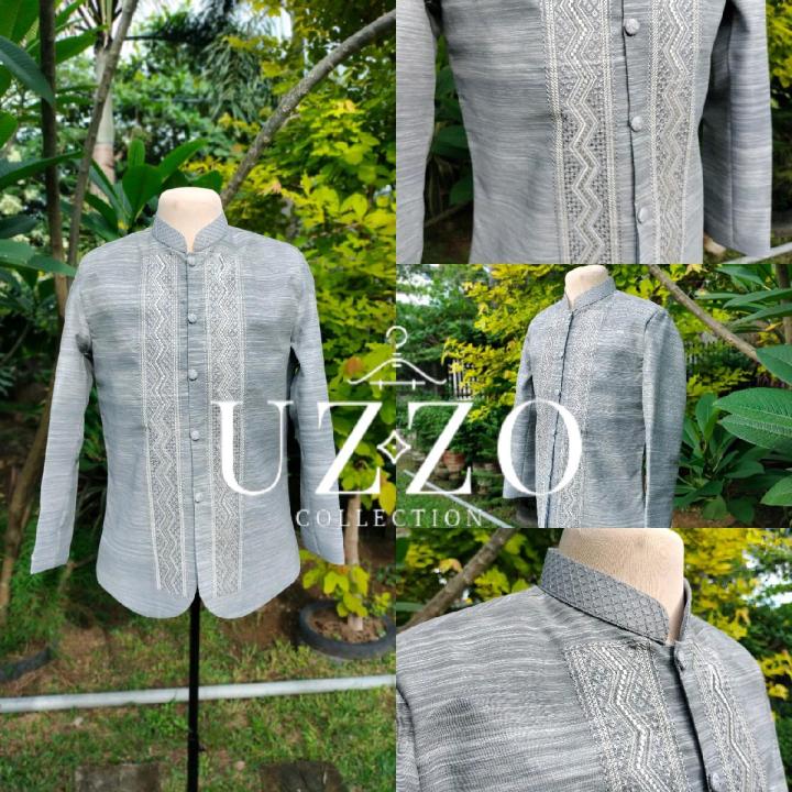 Coat Barong for Men Grey Color with Computerized Embroidery | Piña ...