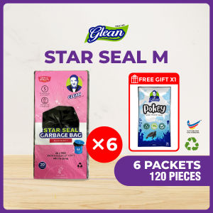 GLEAN [120 PCS] STAR SEAL M Garbage Plastic Bag - High Quality Leakproof Strong Cheap Dustbin Rubbish Bag Medium Size with String / Durable waste trash bag dustbin plastic bag / For Home Office School Kitchen / Karung sampah Plastik Sampah Bertali 垃圾袋