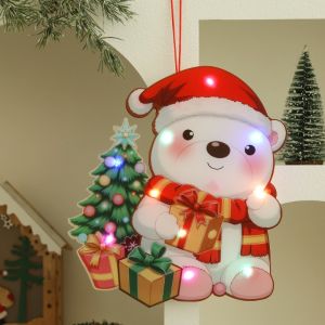 Christmas Glowing Wreath Hanger Cartoon Elk Santa Claus LED Colored Light Door Hanger Xmas Decor