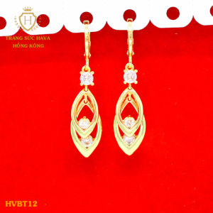 Khuyên Tai Bông Tai Nữ Dáng Dài Đính Đá Titan Xi Mạ Vàng Non 24k Thật Cao Cấp (Không Bị Xỉn Đen) - Trang Sức Hava Hong Kong Phong Cách Thời Trang