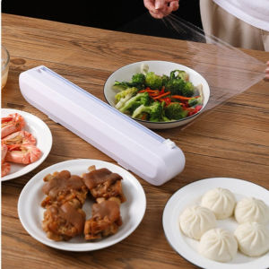 Buyyu Plastic Food Wrap Dispenser With Slide Cutter Adjustable Cling Film Cutter Preservation Foil Storage
