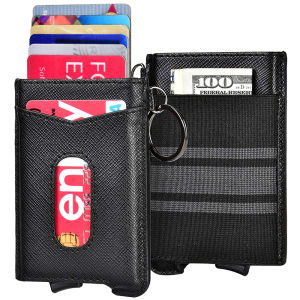 Cowhide Business Smart Wallet RFID Card Holder Slim Anti-theft Security ID Holders Aluminum Box Pup Up Card Case