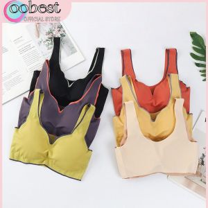 oobest Sports Bras Latex seamless sports bra womens beautiful back without steel ring small chest gathered double breasted vest style sleep bra