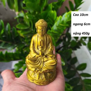 Tượng Phật Tổ toạ đài sen phong thuỷ chất liệu bằng đồng vàng MS17g