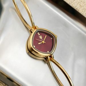 NOER Solid Color Dial Square Bangle Watch Thin Metal Bracelet Ultra-thin Curved Strap Minimalist Watch for Women Vintage Ladies Wristwatch