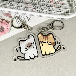 JURHOMIE 2Pcs/Set Cartoon Animal Cat Keychain Pendants Acrylic Matching Design Cat Couple Keychain Korea Fashion Keyring Backpack Accessory