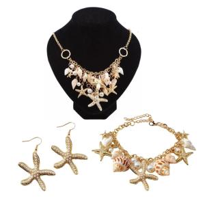 Mermaids Costume Accessories Beach Jewelry Mermaids Costume Jewelry Set Shell Starfishes Necklace Bracelet Shell Earring