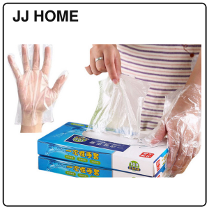 【JJ HOME】200 Pcs Disposable Plastic Gloves Thick Transparent PE Gloves for Kitchen and Cleaning