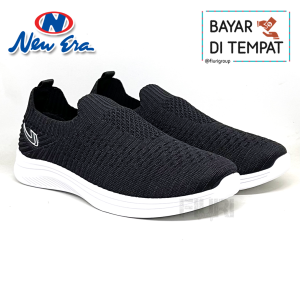 FIURI - NEW ERA  - WINDA 35-43 HITAM PUTIH - SEPATU SNEAKERS SLIP ON WANITA - SEPATU KNIT RAJUT - SEPATU OLAHRAGA JOGGING SENAM PEREMPUAN - SEPATU SEKOLAH KERJA KULIAH - SEPATU CASUAL CEWEK TRENDY MURAH PROMO DISKON