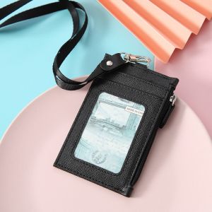 UUMIR PU Leather Card Badge Holder with Neck Lanyard Zipper Bag Card Bag High Quality Coin Purse Student