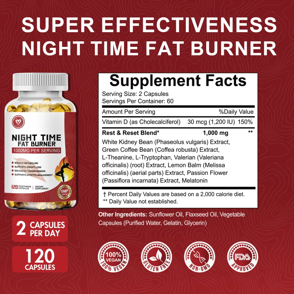 Beworths Night Time Fat Burner Pills - 120 Capsules Weight Loss Supplement With Appetite Suppressant-1250490