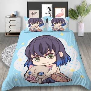 clu Demon Slayer 2IN1 3IN1 Duvet Cover Set Single Double Size Bed Sheet Bedroom Washable Pillowcase Set ulc