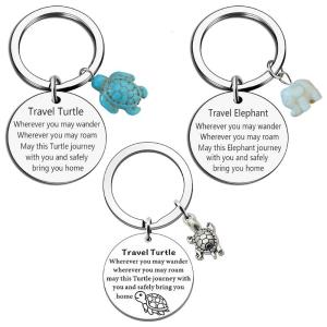 3Pcs Vibrant Tortoise Elephant Keychain Resin Craft Ornament Stainless Steel Keyring For Keys or Zipper Pull