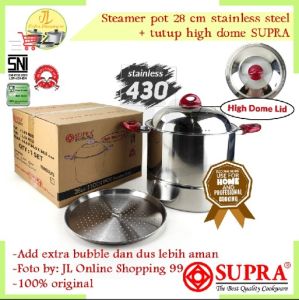 SUPRA panci dalam steamer 28cm 16qt stainless tutup hi dome kaca / stockpot kukusan masak rebus warna merah