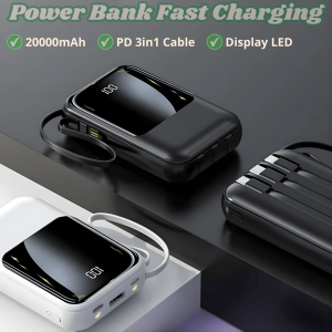 (TRENDY) PowerBank 20000mAh Fast Charging Awet Tahan Lama PD Kabel 3in1 USB Type C 20W Universal