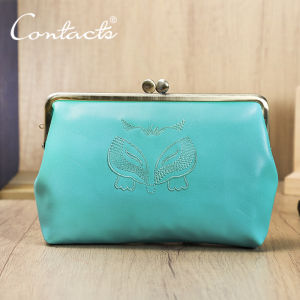 CONTACTS Genuine Leather Fashion Cool Fox Design Handheld Wallet Women with 12 Card Slots Colorful Soft Travel Purse Wallets