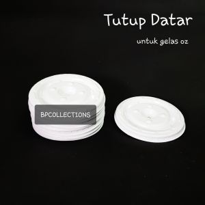 1 PAK TUTUP GELAS PLASTIK OZ DATAR BENING FLAT LID CUP RATA 10OZ 12OZ 14OZ 16OZ 22OZ POP ICE ECER