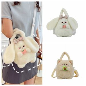 INK6755 Shoulder Bag Rabbit Plush Handbag Schoolbag Coin Purse Cartoon Crossbody Bag Simple Phone Storage Bag Plush Doll Bag Girl