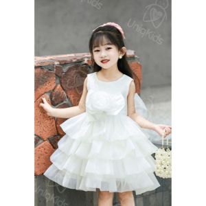 Uniqkids Ruffle Design Stain Baby Dress Flower Girls Formal Dress Kids Prom Layered Dresses
