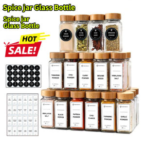 120ml Glass Spice Jars 4oz Square Spice Bottles with Bamboo wood lid Seasoning Airtight Container Kitchen Tools