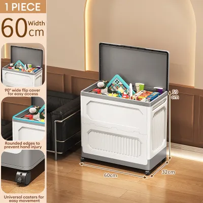 L50/60cm Storage Box Foldable Flip Cover Clothes Storage Basket Large Capacity With Wheels
