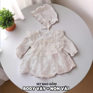 BD136 Body váy công chúa cho bé gái sơ sinh RIOKIDS váy đầy tháng thôi nôi chơi tiệc ren trắng cho bé