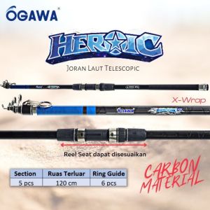 Joran Teleskopik Ogawa Heroic Carbon l390/420 X-Wrap untuk Pancing Laut