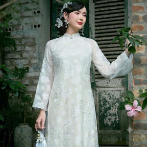Áo Dài Nữ Cách Tân Trắng (THANH LIÊN)THIẾT KẾ CỔ 2 LÁ TAY DÀI LOE SANG TRỌNG