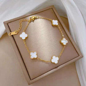 RAISS Four Leaf Clover Titanium Bracelet Korea Elegant Black and White Shell Bracelet Vca Bracelet