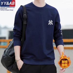 Mens 2025 Pure Cotton Men Fall and Winter Heattech Base T-shirt Loose Pure Color round Neck Pullover