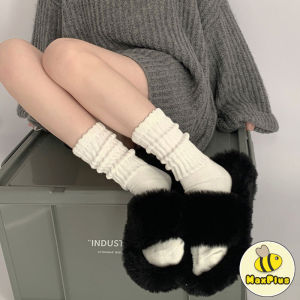 MaxPlus Women Sock Japanese Style Retro Thick Thread Solid Color Middle Tube Socks