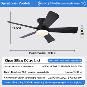 GEERLI 【5 Year Warranty+COD】40-inch Ceiling fan light DC motor remote control3-color dimmable lighting 6-speed settings timer and reverse airflow function. Suitable for living rooms studies bedrooms and dining rooms.