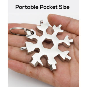 【SKIT SG】18-in-1 Snowflake Multifunctional Tool Card Stainless Steel Pocket Keychain Tool – Compact Portable EDC Hand Tool with Screwdriver Wrench Spanner Bottle Opener Cutter Ruler Survival Outdoor Camping Hiking Travel Repair Multi Purpose Mini Tool Set