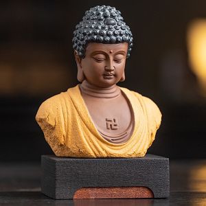 TƯỢNG ĐẦU PHẬT  ADIDA CAO 15cm GỐM TỬ SA TẶNG ĐẾ GỖ ĐỂ BÀN  ĐỂ XE Ô TÔ TRANG TRÍ