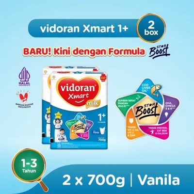 vidoran Xmart 1+ Vanilla 700gr Susu Formula Pertumbuhan Anak 1-3 Tahun - 2 box (Exp : 04.2027)