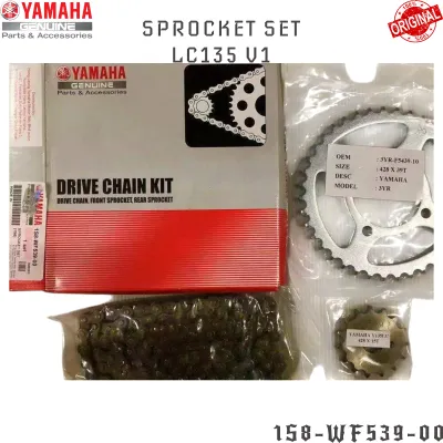 YAMAHA LC135 V1 SPROCKET KIT SET 1S8-WF539-00 Sprocket set chain set 428 15T 39T 114L 135LC 135 LC 100% ORIGINAL