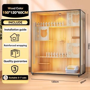 GREENPETS Cat Cage Cat Villa Cat Cabin Solid Wood Luxury Cat House Wooden Cat Cage Large Cage Multi Level Cat House