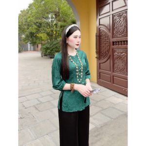 Ao Bà Ba Lẻ Pháp Phục Đi Chùa Gấm  Cổ Tròn Vạt Đứng Lụa Gấm Tơ Cao Cấp 7 Màu- Bộ Đồ Lam Đi Chùa Nữ Tịnh Tâm