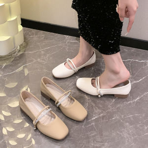 Square Toe Low Heel Small Leather Shoes Mary Jane Single Shoes Womens Wear Small Feet Show Feet Small Granny Shoes in Stock