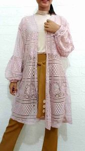 Cardigan Brukat Lengan Balon & Atasan Wanita