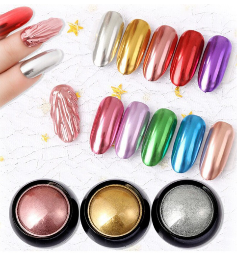 [SALE 50%] Bột tráng gương nail dạng nén hai màu vàng bạc chuyên dụng- Bột trang trí móng siêu bám (Tặng kèm cọ chà tráng gương)