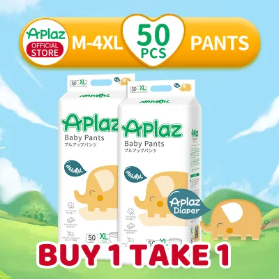 【Buy 1 Take 1】Aplaz Korean Diaper Baby Diapers Pants 50pcs M-4XL Baby Diapers Pullup