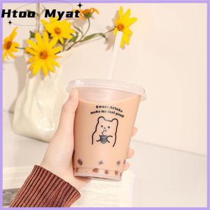 tantuoye Kawaii Water Bottle For Coffee Juice Milk Tea Cute Plastic Cold Cups With Straw Lid Portable Reusable Drinking Bottle BPA Free