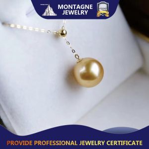 Montagne Jewelry 18k Pure Gold Necklace Adjustable Size Design Fine Jewellery Natural 10-11mm Seawater Gold Pearl Pendant
