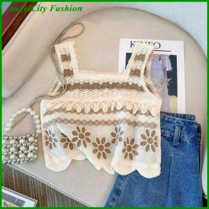 AngelCity Fashion Store Summer Hollow Embroidery Knitted Camisole Women Sleeveless Irregular Tassel Tank Top