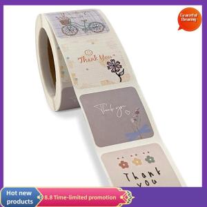 Graceful 300Pcs Roll Cute Cartoon Floral Thank You Stickers Seal Sticker Envelope Labels