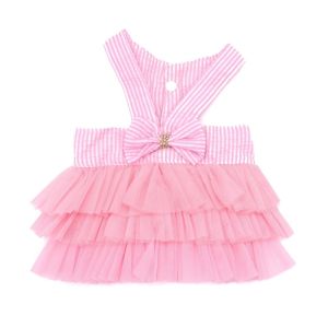 ERMENLED Bow Decoration Pet Dog Dress Polyester Striped Pattern Puppy Mesh Skirt Breathable Mesh Pet Princess Apparel Dogs Cats