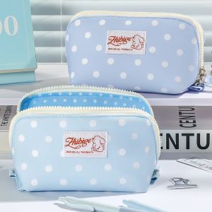 GENENIC Y2k Dots Pencil Case Polka Dot Print Puppy Dog Cloth Stationery Bag Makeup Cosmetic Storage Large Capacity Korean Style Pen Bag Stationery Holder